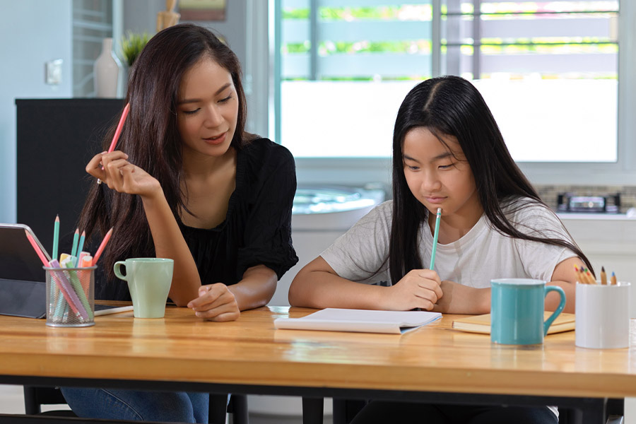 student and tutor together at a desk in Raleigh