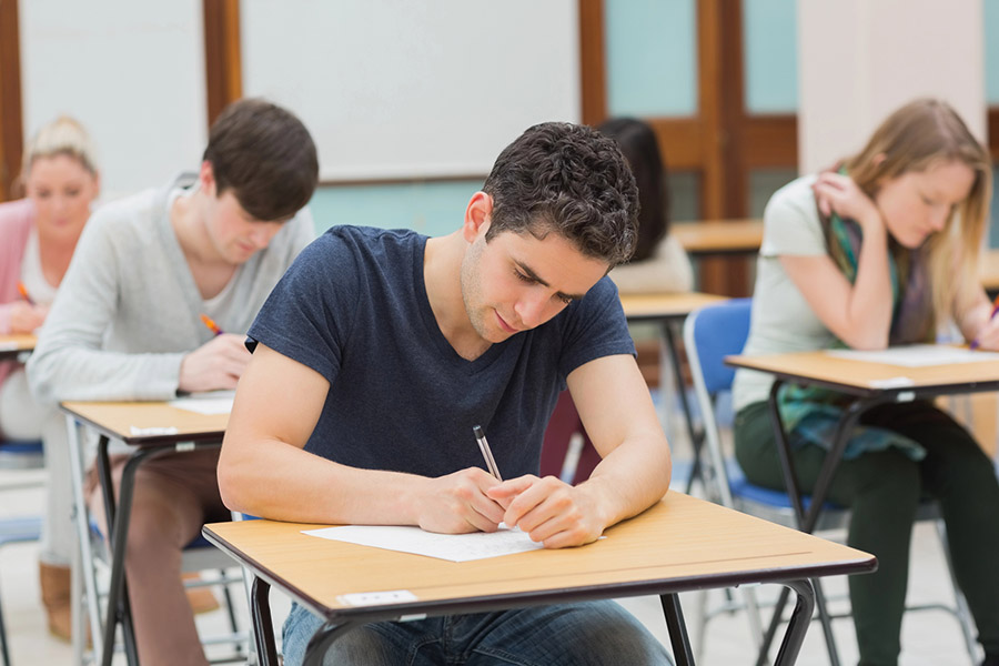 Students taking a test in a classroom in Raleigh